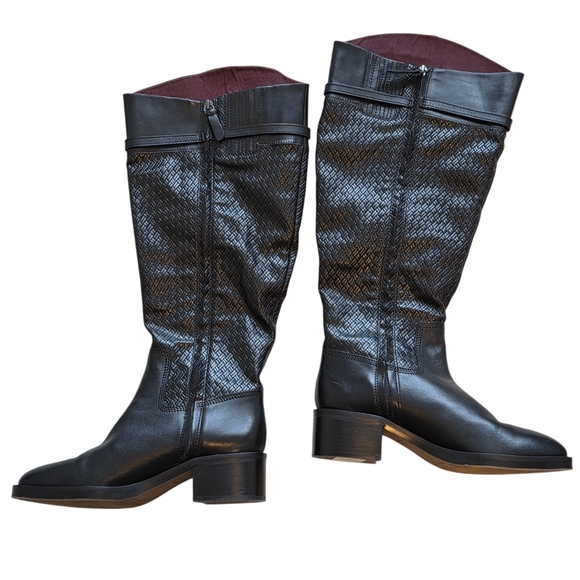 Franco Sarto Women's Colt Tall Wide Calf Leather Basketweave High Boots Sz 8.5 - Picture 3 of 15